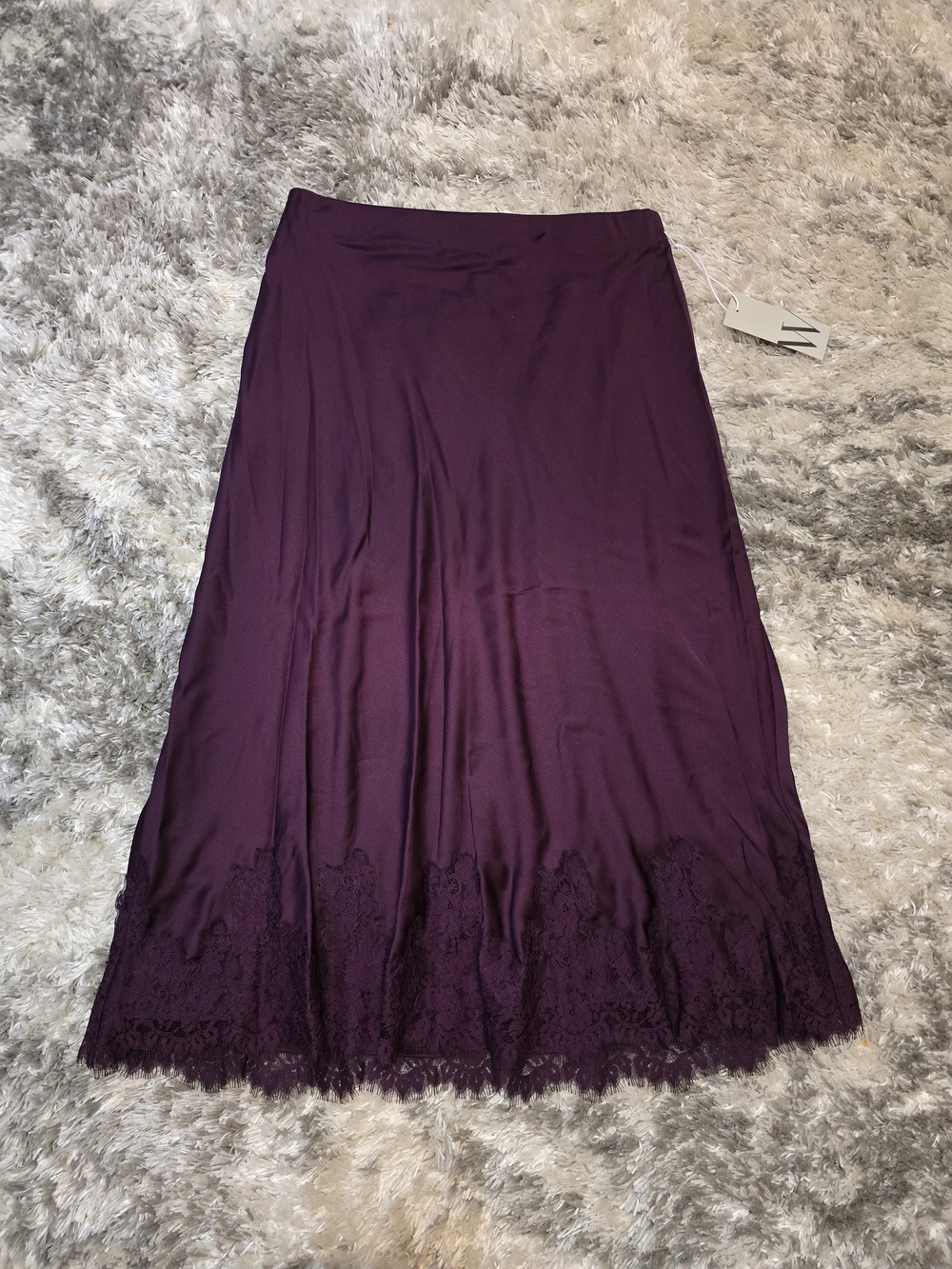 Worthington Plum Lace-Hem Satin Midi Skirt
